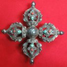 Tibetan Vajra Dorje Buddhist Antique Sterling Silver Turquoise Coral
