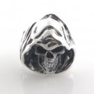 Ghost Skull Head Reaper 925 Sterling Silver Men's Ring Black Oxidized Punk Biker