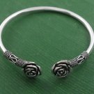 7.5" 3mm Rose Flower Love Bali 925 Sterilng Silver Cuff Bracelet