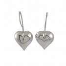 Love Heart Dangle Puffy 925 Sterling Silver Earrings Polish Hook