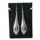 Long Puffy Teardrop Dangle 925 Sterling Silver Earrings Plain Polish Hook
