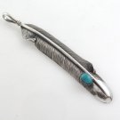 Long Bird Feather Tribal Turquoise Stone 925 Sterling Silver Pendant