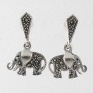 Cute Elephant Marcasite Pave 925 Sterling Silver Stud Earrings