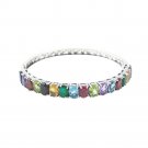 6.5" Oval Multicolor Gemstone Cluster 925 Sterling Silver Bracelet Bangle