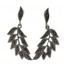 Leaf Branch Fern Dangle Marcasite 925 Sterling Silver Earrings