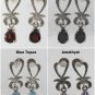Gemstone Teardrop Heart Marcasite 925 Sterling Silver Stud Earrings