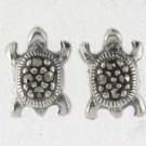 Tiny Turtle Animal Marcasite Paved 925 Sterling Silver Earrings