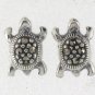 Tiny Turtle Animal Marcasite Paved 925 Sterling Silver Earrings