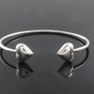 6.5" Love Heart Shiny Polish 925 Sterling Silver Open Cuff Bracelet