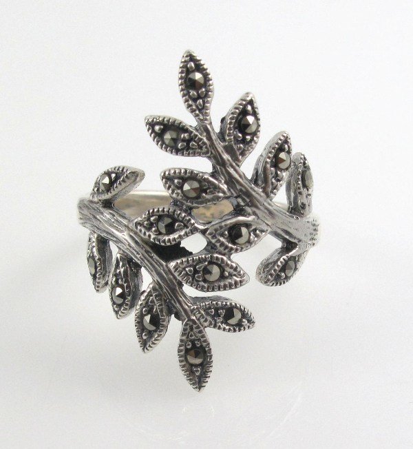 Branch Olive Leafs Wrap Marcasite 925 Sterling Silver Vintage Ring