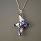 Pearl Tourmaline Blue sapphire Crocodile 925 Sterling Silver Pendant Necklace