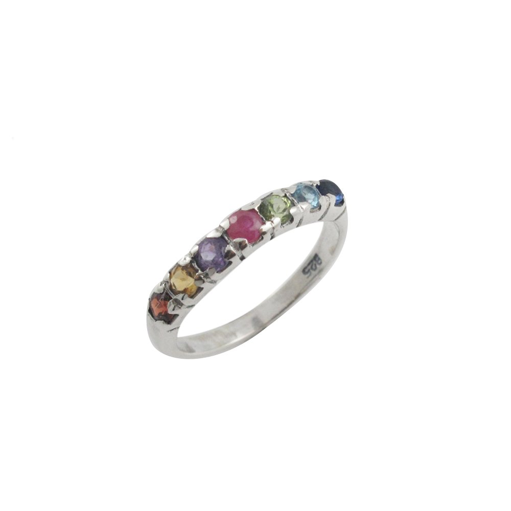 Circle Round Row Dot Multicolor Gemstone 925 Sterling Silver Ring