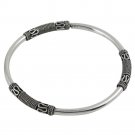 3mm Bali Round Hoop Rope 925 Sterling Silver Bangle Bracelet Black Oxidized
