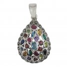 Teardrop Pear Marcasite Muticolor Gemstone 925 Sterling Silver Pendant
