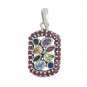 Round Rectangle Ruby Muticolor Gemstone 925 Sterling Silver Pendant