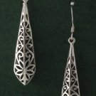 Marquise Taper Filigree Bali 925 Sterling Silver Dangle Earrings Openwork