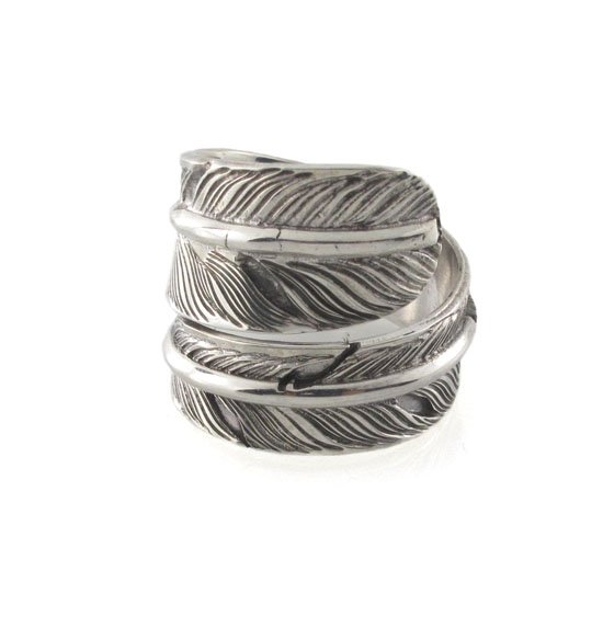 Bird Feather Leaf Wrap Tribal 925 Sterling Silver Ring Black Oxidized Size 7.5