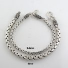 Flat Braid Bali 5mm 3.5mm 925 Sterling Silver Link Chain Bracelet Black Oxidized