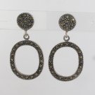 Circle Link Dangle Marcasite 925 Sterling Silver Earrings Vintage