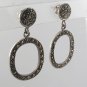 Circle Link Dangle Marcasite 925 Sterling Silver Earrings Vintage