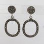 Circle Link Dangle Marcasite 925 Sterling Silver Earrings Vintage