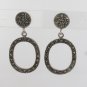 Circle Link Dangle Marcasite 925 Sterling Silver Earrings Vintage