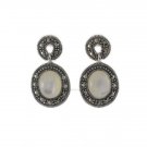 Oval Inlay Stone Dangle Marcasite 925 Sterling Silver Earrings