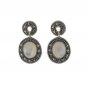Oval Inlay Stone Dangle Marcasite 925 Sterling Silver Earrings
