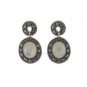 Oval Inlay Stone Dangle Marcasite 925 Sterling Silver Earrings