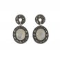 Oval Inlay Stone Dangle Marcasite 925 Sterling Silver Earrings