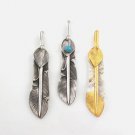 Bird Feather Leaf Gold Turquoise 925 Sterling Silver Pendant Tribal