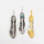 Bird Feather Leaf Gold Turquoise 925 Sterling Silver Pendant Tribal