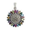 Sun Flower Petal Marcasite  Muticolor Gemstone 925 Sterling Silver Pendant