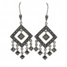 Square Rhombus Marcasite 925 Sterling Silver Dangle Hook Earrings
