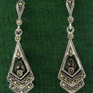 Triangle Teardrop Marcasite Pave 925 Sterling Silver Stud Earrings