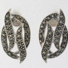 Wavy Curl Oval Marcasite 925 Sterling Silver Stud Earrings