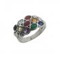 Oval Band Three Row Multicolor Gemstone 925 Sterling Silver Ring