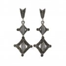 Marquise Diamond Dangle Natural Stone Marcasite 925 Sterling Silver Earrings