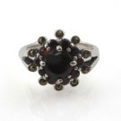 Flower Red Garnet Cluster 925 Sterling Silver Ring