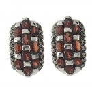 Half Hoop Red Garnet Stone Marcasite 925 Sterling Silver Earrings