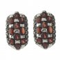 Half Hoop Red Garnet Stone Marcasite 925 Sterling Silver Earrings