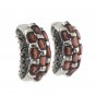 Half Hoop Red Garnet Stone Marcasite 925 Sterling Silver Earrings