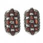 Half Hoop Red Garnet Stone Marcasite 925 Sterling Silver Earrings