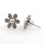 Cute White Bead Marcasite Flower Sterling Silver Stud Earrings
