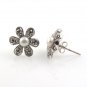 Cute White Bead Marcasite Flower Sterling Silver Stud Earrings