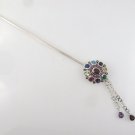 Oval Multicolor Gemstone Topaz Amethyst Peridot 925 Sterling Silver Hair Pin