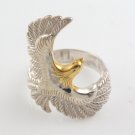 Gold Plated Flying Eagle Bird Tribal 925 Sterling Silver Ring