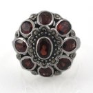 Red Garnet Stone Oval Vintage Marcasite 925 Sterling Silver Ring