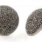 Round Circle Button Marcasite 925 Sterling Silver Stud Earrings