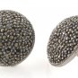Round Circle Button Marcasite 925 Sterling Silver Stud Earrings